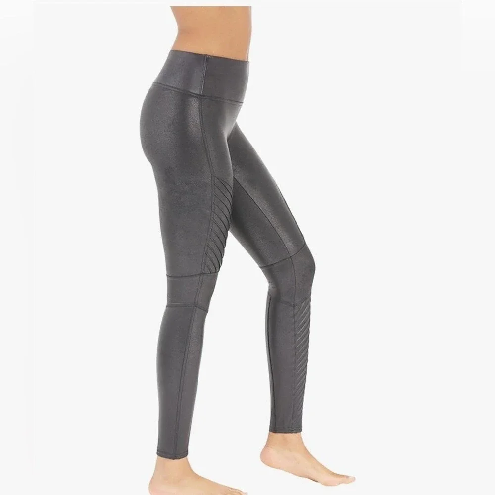 SPANX Leggings Moto Black Faux‎ Leather Look XS Petite New with Tags